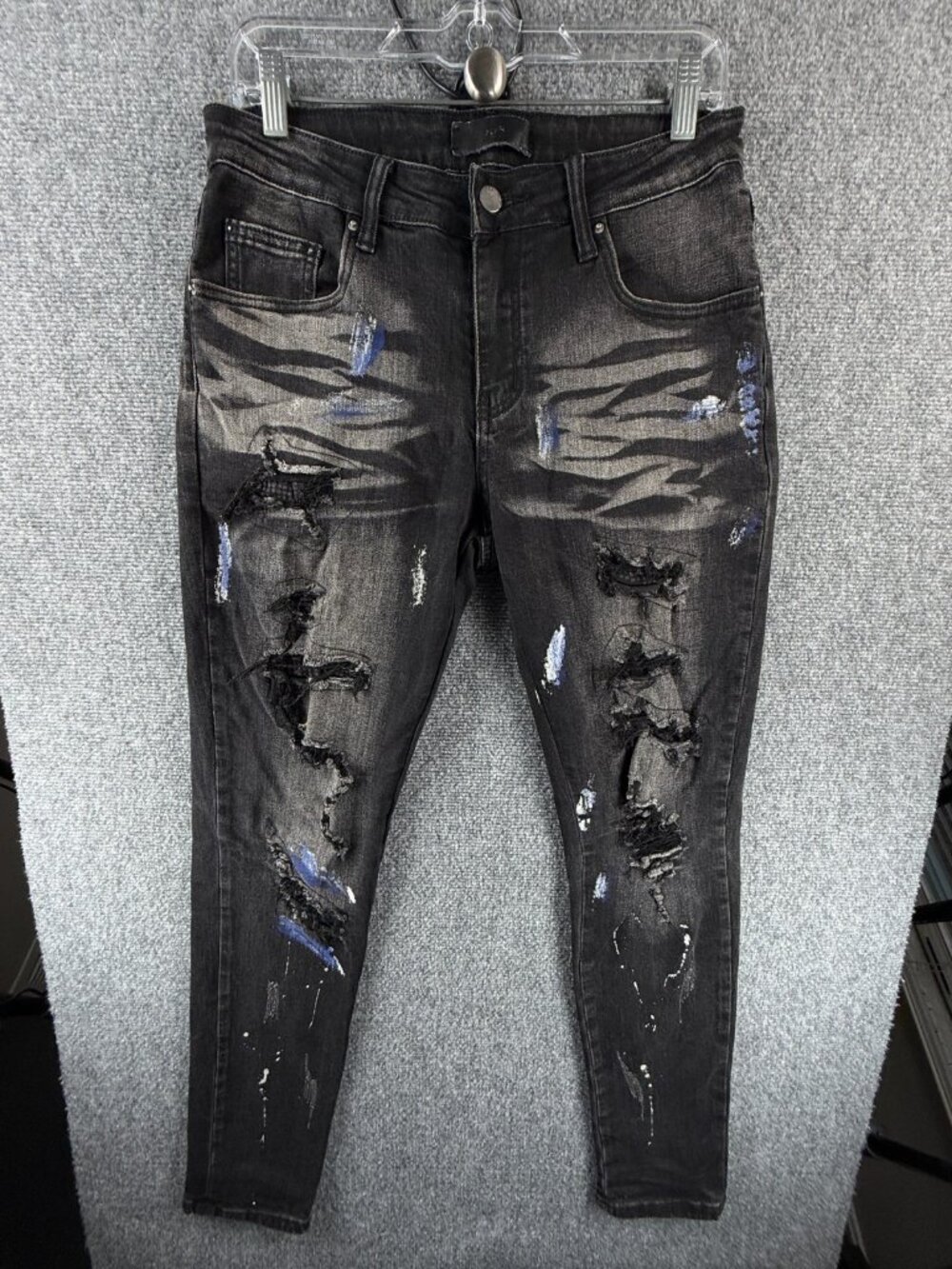 Amiri Black USA Made Distressed Faded Jeans Paint Splatter Skinny ACTL 31X30